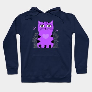 Bright Eyed Purple Kitty With Big Heart In The Garden Hoodie